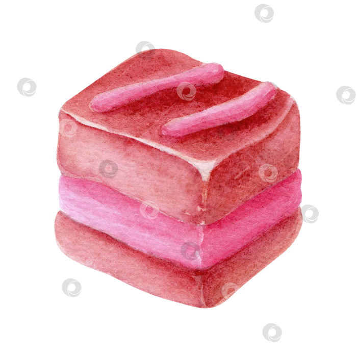 Скачать Шоколадный мини-торт с розовой кремовой начинкой и декоративной глазурью. Акварельный десерт для выпечки, оформления самого сладкого дня, кенди-бара, десертного стола, дня рождения и вечеринки. фотосток Ozero