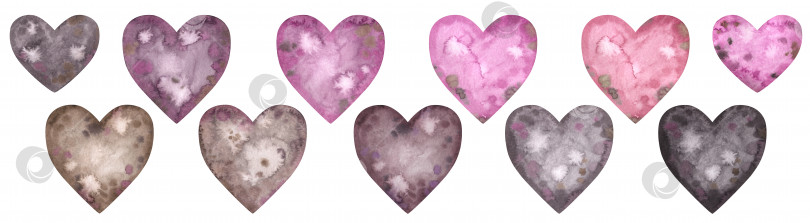 Скачать Акварельный набор с винтажными сердечками. Розовые, сиреневые, пурпурные, фиалковые, бежевые, серые, коричневые и черные ретро-элементы фотосток Ozero