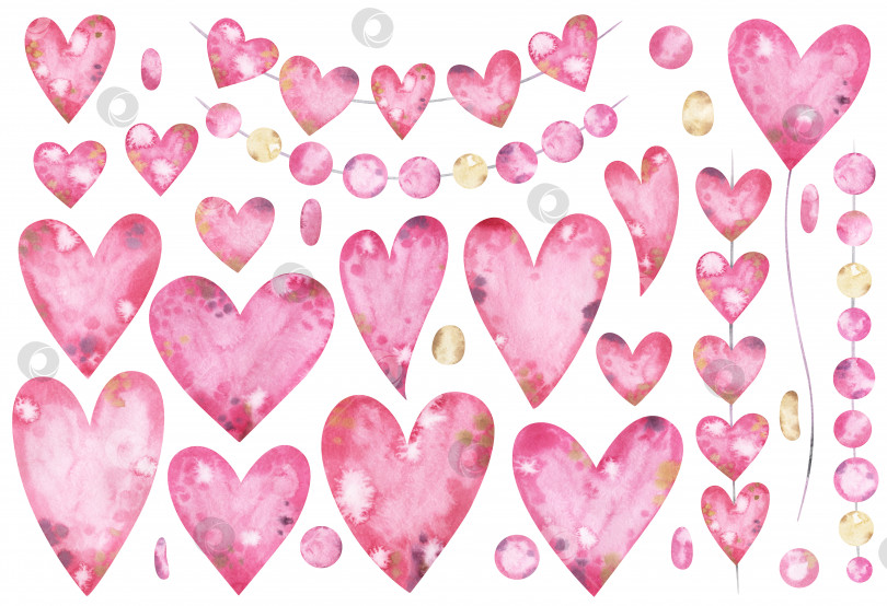 Скачать Акварельный набор с розовыми сердечками. Винтажные элементы для поздравительных открыток, свадебных приглашений, валентинок фотосток Ozero