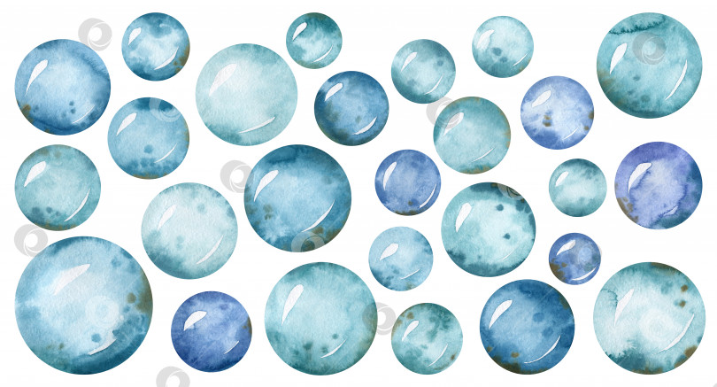 Скачать Акварельный набор с голубыми пузырьками. Милые зимние снежки фотосток Ozero