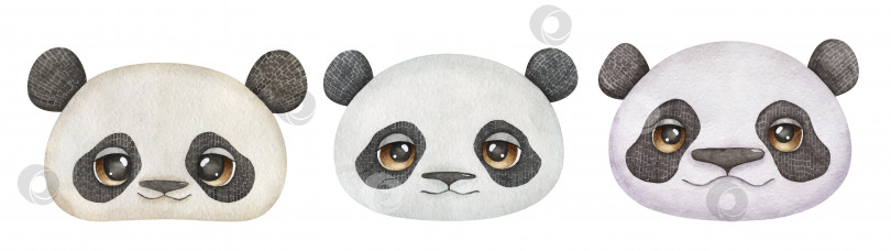 Скачать Акварельный набор для лица панды, милый ребенок, мама, папа панды с забавными большими глазами фотосток Ozero
