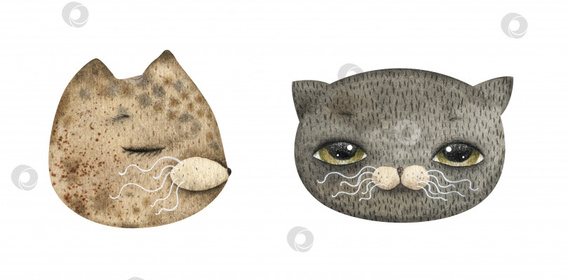 Скачать Акварельный набор с портретами милых кошек. Винтажные животные для креативного дизайна фотосток Ozero