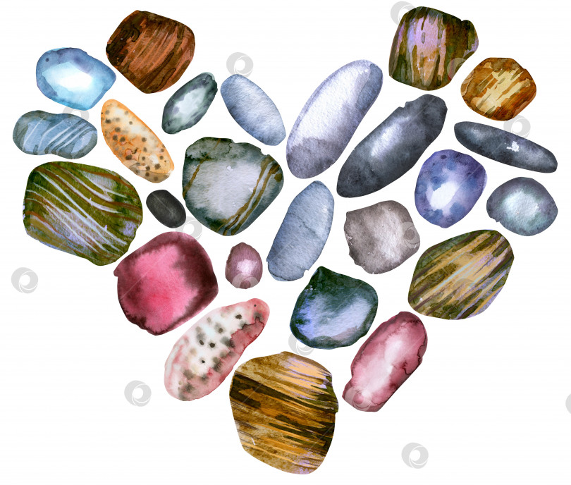 Скачать Сердце с морскими камнями, нарисованное акварелью фотосток Ozero
