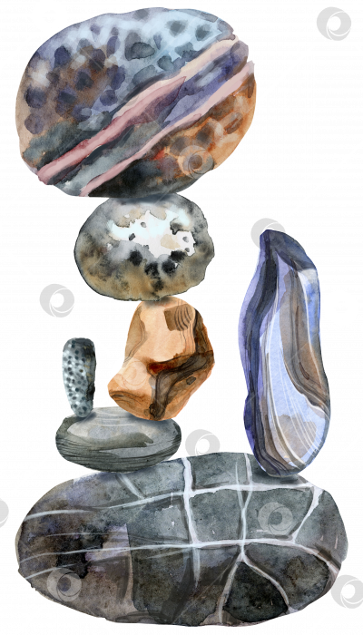 Скачать Акварельная картина, изображающая стопку плоских камешков фотосток Ozero