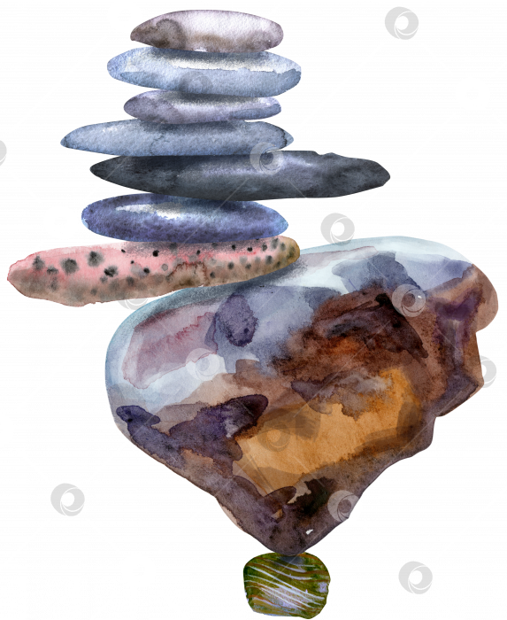 Скачать Нарисованная от руки изолированная красочная акварельная куча камней фотосток Ozero