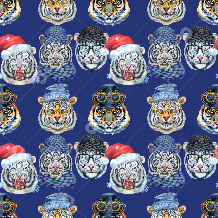 Скачать Бесшовный узор с изображением морды тигра. Декор для декорирования текстиля или обоев. фотосток Ozero