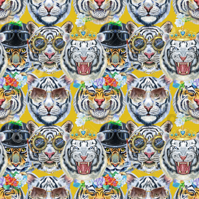 Скачать Бесшовный узор с изображением морды тигра. Декор для декорирования текстиля или обоев. фотосток Ozero