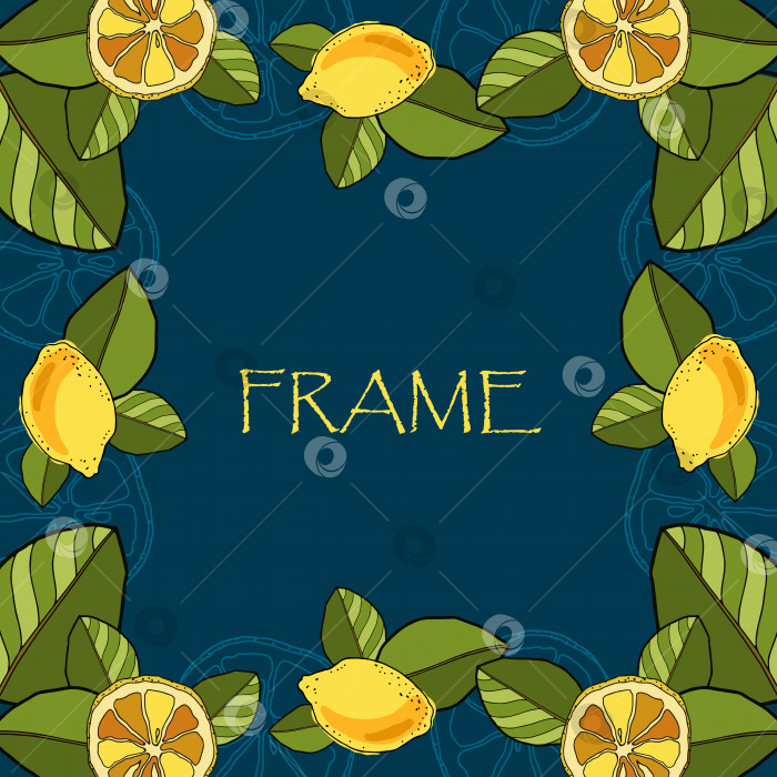 Скачать РАМКА с лимонами на синем фоне. Векторная иллюстрация фотосток Ozero