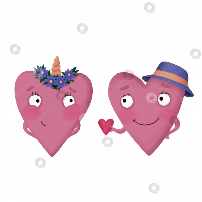 Скачать Милые мультяшные сердечки для мальчика и девочки на день святого Валентина фотосток Ozero