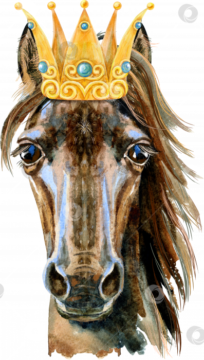 Скачать Конь в золотой короне. Изолированная акварельная иллюстрация фотосток Ozero
