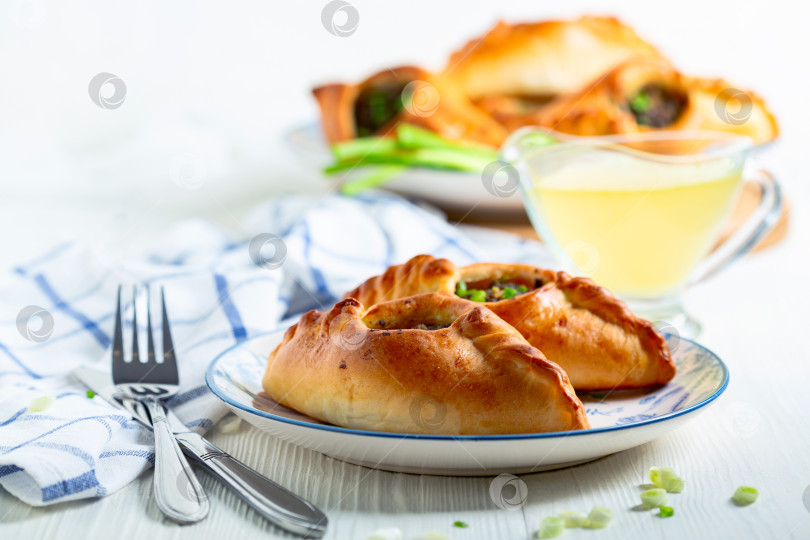 Скачать Два открытых пирога с пикантной начинкой (растегай). Русская кухня. фотосток Ozero