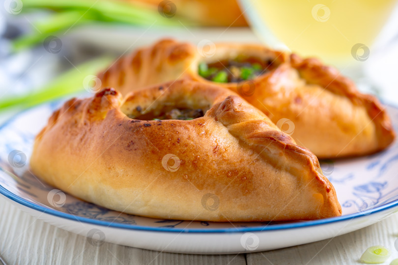 Скачать Два открытых пирога с острой мясной начинкой. фотосток Ozero