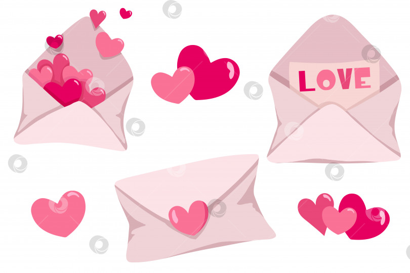 Скачать Набор конвертов с розовыми сердечками. Наклейки на День Святого Валентина. фотосток Ozero