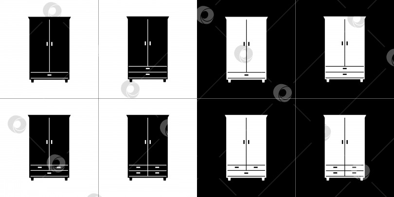 Скачать Шкафы для одежды. Четыре мебельных иконки. Черные и белые. фотосток Ozero