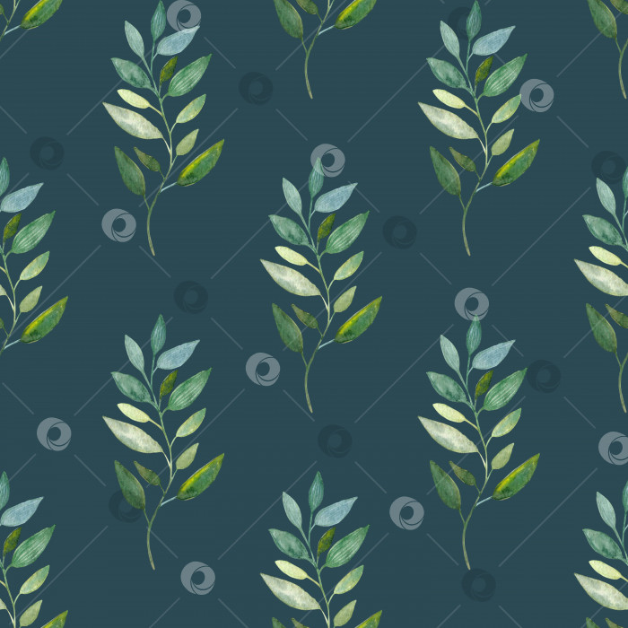 Скачать Акварельный бесшовный цветочный узор, нарисованный от руки, с зелеными листьями фотосток Ozero