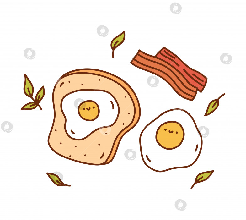 Скачать Симпатичная яичница-глазунья с тостами и беконом фотосток Ozero