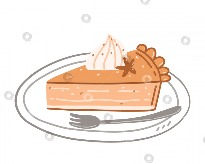 Скачать Кусочек тыквенного пирога со сливками на тарелке фотосток Ozero