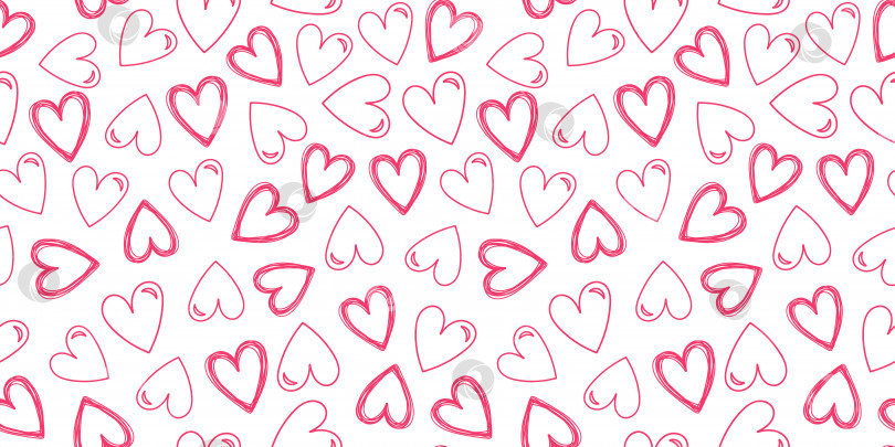 Скачать Симпатичный бесшовный узор с розовыми сердечками-каракулями. Векторная рисованная иллюстрация. Идеально подходит для оформления Дня Святого Валентина и праздников, печати, украшений, оберточной бумаги, обложек, приглашений, открыток. фотосток Ozero