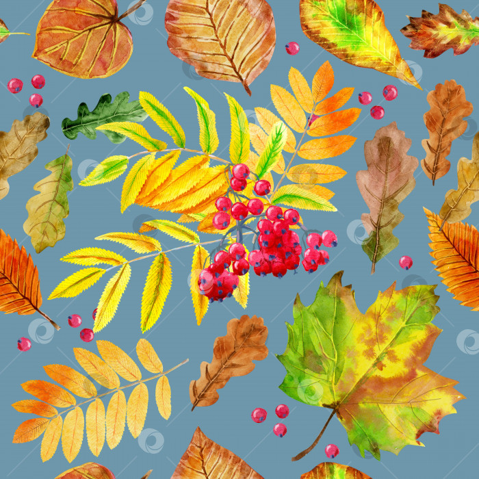 Скачать Цветочный бесшовный узор с осенними акварельными листьями фотосток Ozero