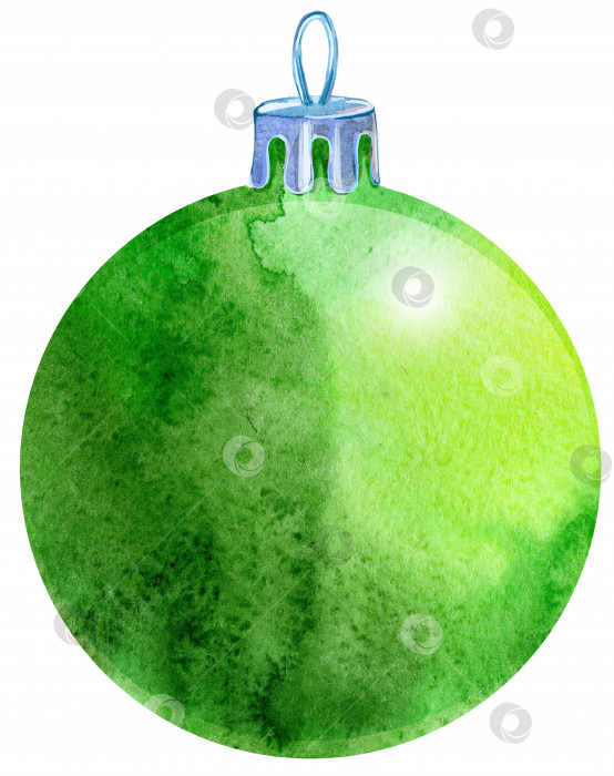Скачать Акварельный зеленый рождественский шар, выделенный на белом фоне. фотосток Ozero
