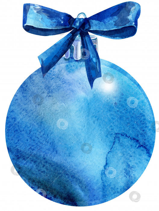 Скачать Акварельно-голубой рождественский шар с бантом, выделенный на белом фоне. фотосток Ozero