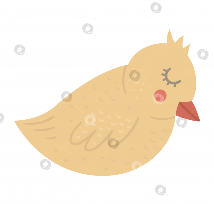 Скачать Векторный забавный спящий цыпленок, изолированный на белом фоне. Забавная иллюстрация весны, Пасхи или фермы. Значок милой птички фотосток Ozero