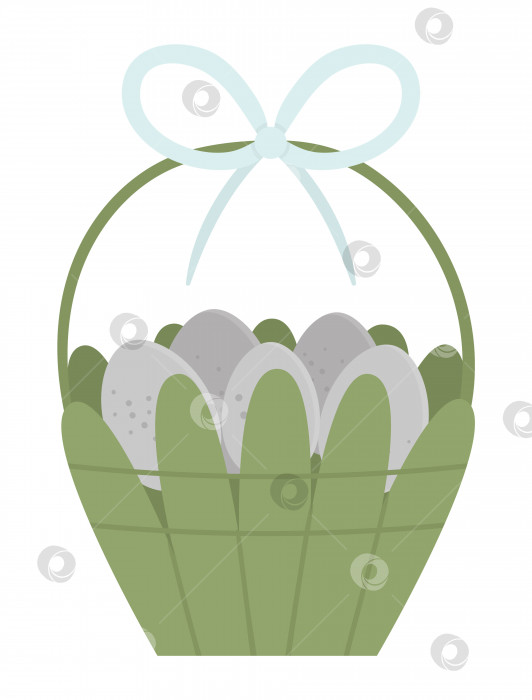 Скачать Векторная иллюстрация зеленой корзины с яйцами и бантом, изолированной на белом фоне. Традиционный символ Пасхи и элемент дизайна. Симпатичная картинка с весенним значком. фотосток Ozero