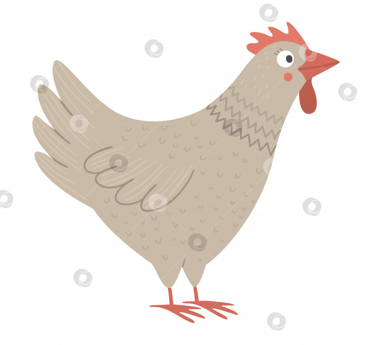 Скачать Векторная забавная курица, изолированная на белом фоне. Забавная иллюстрация весны, Пасхи или фермы. Значок милой птички фотосток Ozero
