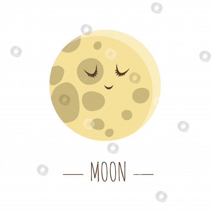 Скачать Векторная иллюстрация Луны для детей. Яркая и симпатичная плоская картинка улыбающейся планеты, изолированной на белом фоне. Концепция пространства. фотосток Ozero