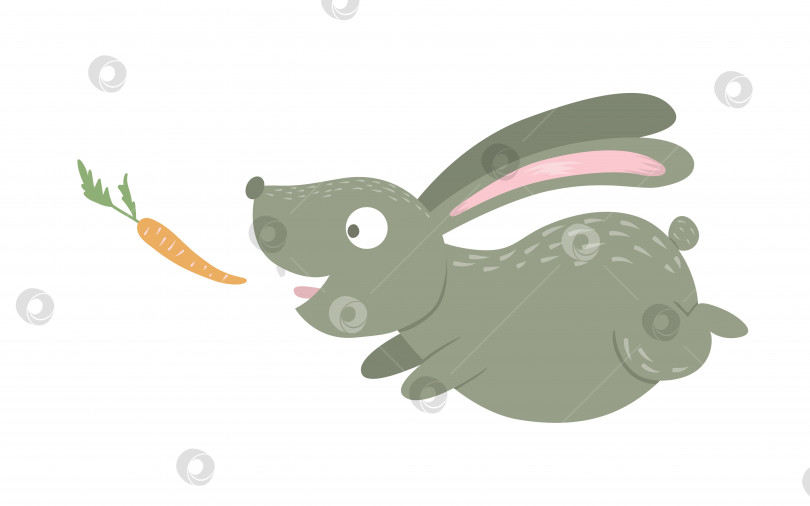 Скачать Векторный мультяшный стиль плоского забавного кролика с морковкой, изолированной на белом фоне. Симпатичная иллюстрация лесного животного. Значок бегущего зайца для детского дизайна. фотосток Ozero