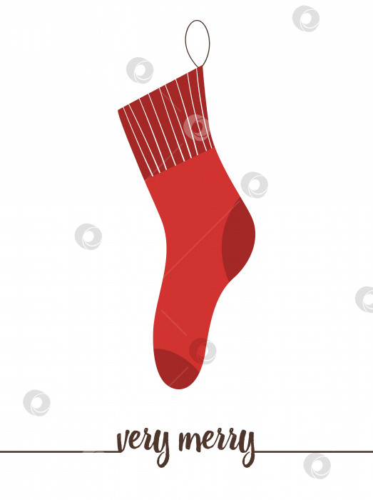 Скачать Векторный красный чулок для подарков, изолированный на белом фоне. Милая забавная иллюстрация символа нового года. Традиционная картина в рождественском плоском стиле для украшения или дизайна. фотосток Ozero
