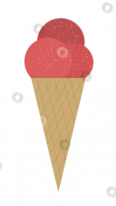 Скачать Векторная иллюстрация плоского рожка для мороженого. Значок холодного десерта. Плоский текстурированный красный сорбет, выделенный на белом фоне фотосток Ozero