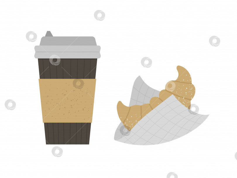 Скачать 1647
Векторная плоская иллюстрация круассана с чашкой кофе навынос. Значок французской выпечки и горячего напитка. Плоский текстурированный быстрый завтрак, выделенный на белом фоне фотосток Ozero