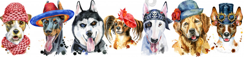Скачать Бордюр из акварельных портретов собак для украшения фотосток Ozero