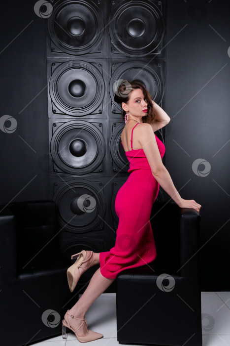 Скачать Женщина позирует в розовом платье в помещении фотосток Ozero