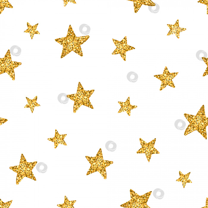 Скачать Бесшовный узор с золотыми сверкающими звездами на фоне конфетти. Векторная иллюстрация для печати, альбома для вырезок или оберточной бумаги фотосток Ozero