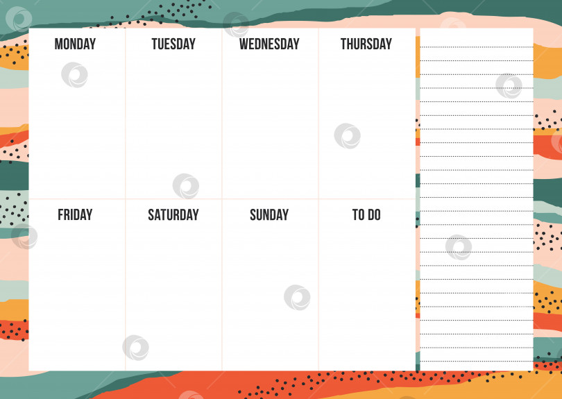 Скачать Стильный шаблон еженедельного планирования с заметками на полосатом фоне в винтажном цвете. Ретро-дизайн органайзера для ежедневного использования. Модная векторная иллюстрация фотосток Ozero