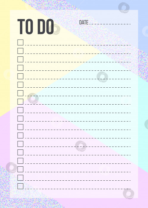 Скачать Модный шаблон списка дел с указанием места для чего-либо и даты на красочном геометрическом фоне. Пустой ежедневник с заметками цвета голографического блеска. Стильный дизайн органайзера. Векторная иллюстрация фотосток Ozero