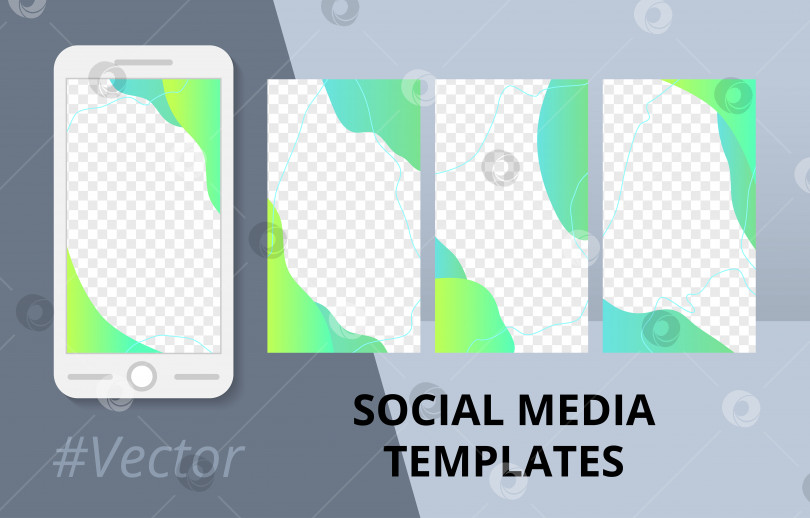 Скачать Набор шаблонов историй в социальных сетях градиентного зеленого и желтого цветов. Современный редактируемый шаблон для историй в социальных сетях. Модный минималистичный фон баннера. Векторная иллюстрация фотосток Ozero