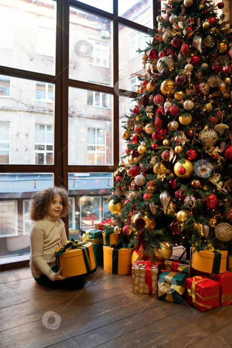Скачать Маленькая девочка празднует Рождество фотосток Ozero