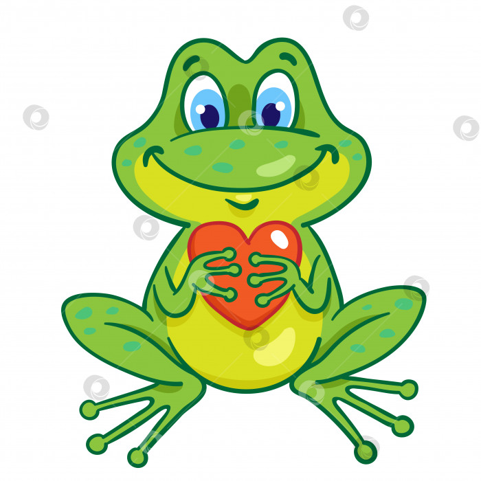 Скачать Забавный маленький лягушонок с красным сердечком в руках. В мультяшном стиле. фотосток Ozero