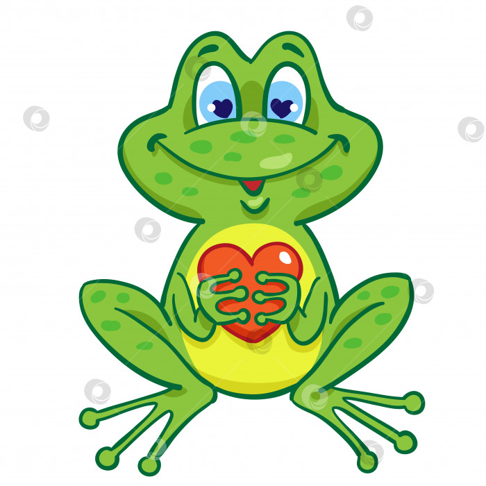 Скачать Забавный милый лягушонок с красным сердечком в руках. фотосток Ozero