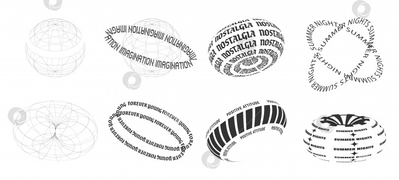Скачать Модные геометрические формы, пончики с текстом. элементы стиля 2000-х годов для плакатов, наклеек, интернета, одежды и т.д. фотосток Ozero