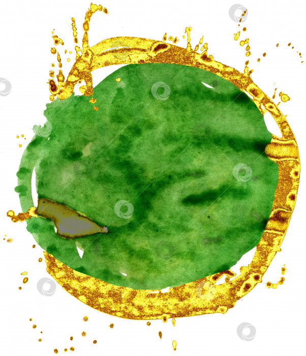 Скачать Цветной акварельный фон. Зеленый с золотом круг фотосток Ozero