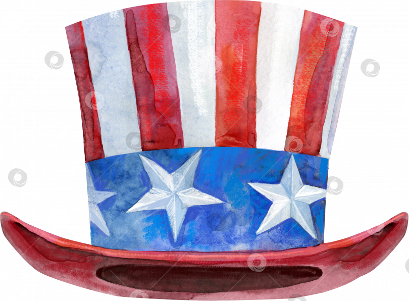 Скачать Акварельный рисунок верхней части кепки с американским флагом. Шляпа дяди Сэма фотосток Ozero
