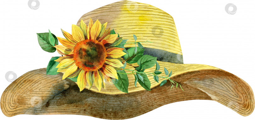 Скачать Акварельная женская желтая летняя шляпка с подсолнухом фотосток Ozero