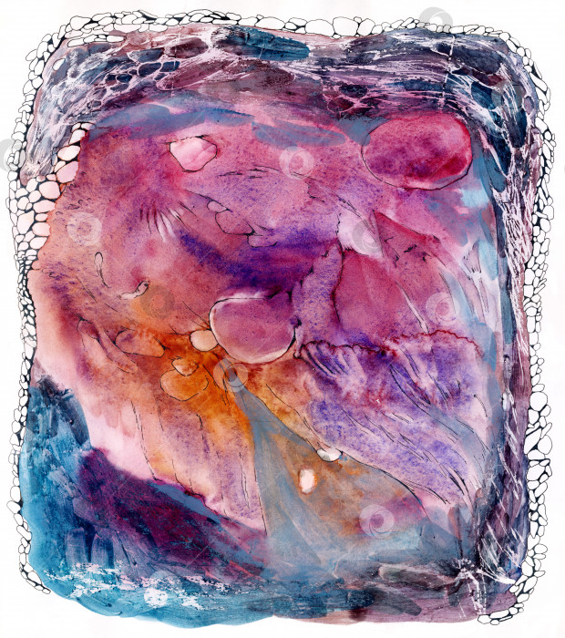 Скачать Абстрактный цветной фон, нарисованный акварелью. По краю нанесены мелкие изящные камешки фотосток Ozero