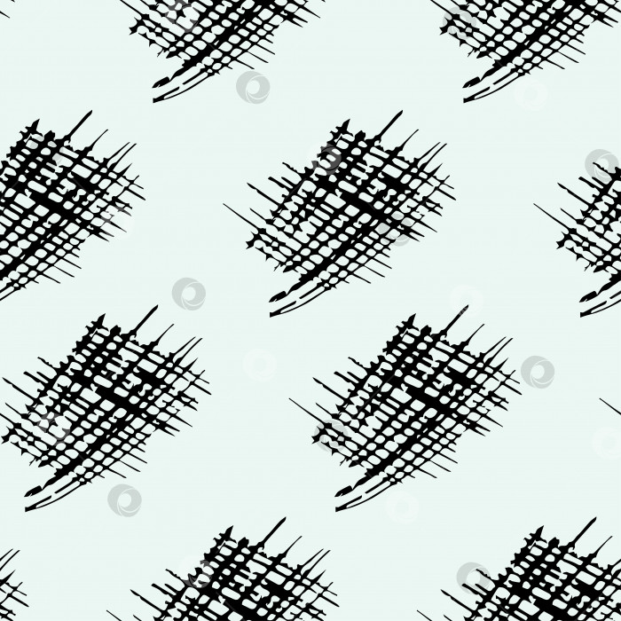 Скачать Векторный бесшовный рисунок с черными решетчатыми каракулями, на белом фоне черные штрихованные пятна, нарисованные вручную, для оформления оберточной бумаги, текстиля, обоев, графического рисунка. фотосток Ozero
