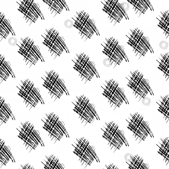 Скачать Векторный бесшовный узор с черными решетчатыми каракулями, на белом фоне черные штрихованные пятна, нарисованные вручную, для оформления оберточной бумаги, текстиля, обоев. фотосток Ozero