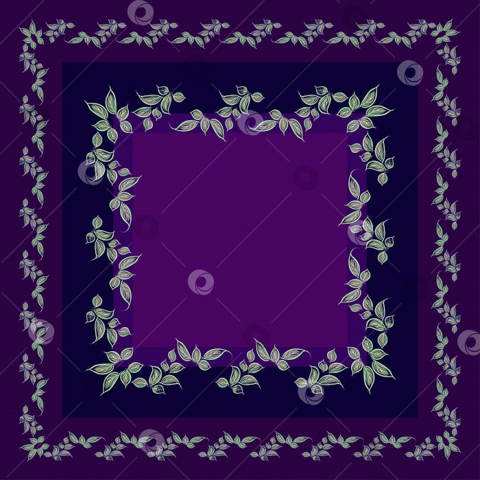 Скачать Векторный цветочный узор в квадрате, дизайн шейного платка, бесшовная кисть, декоративные листья на фиолетовом фоне фотосток Ozero